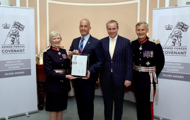 Robert Eeles and Chris Griffin receiving the ERS Silver Award 2026 at Admiralty House Portsmouth on behalf of Fry Site Services.